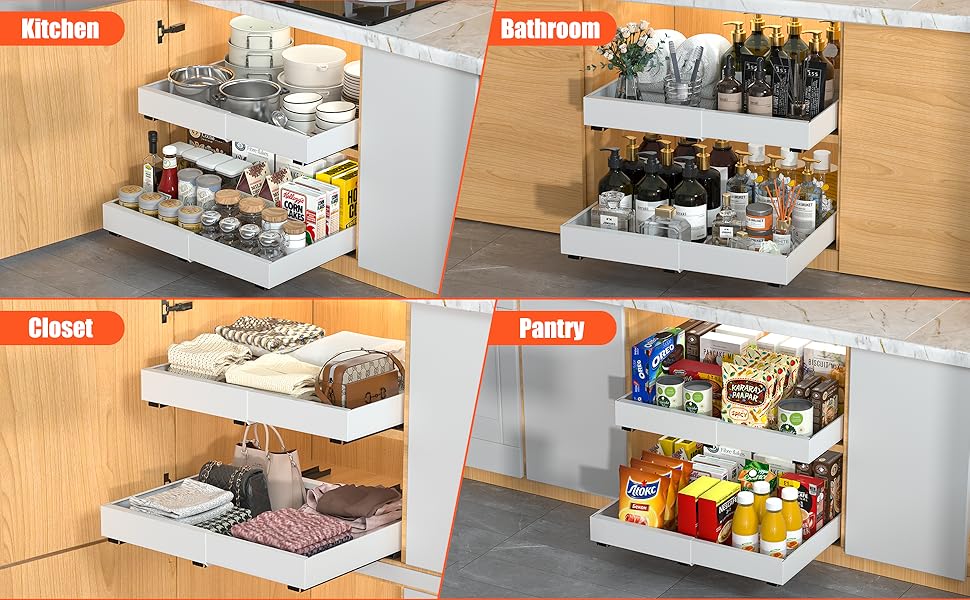 Cabinet Sliding Basket Pull Out Dish Rack Spice Rack Expandable Drawer ...