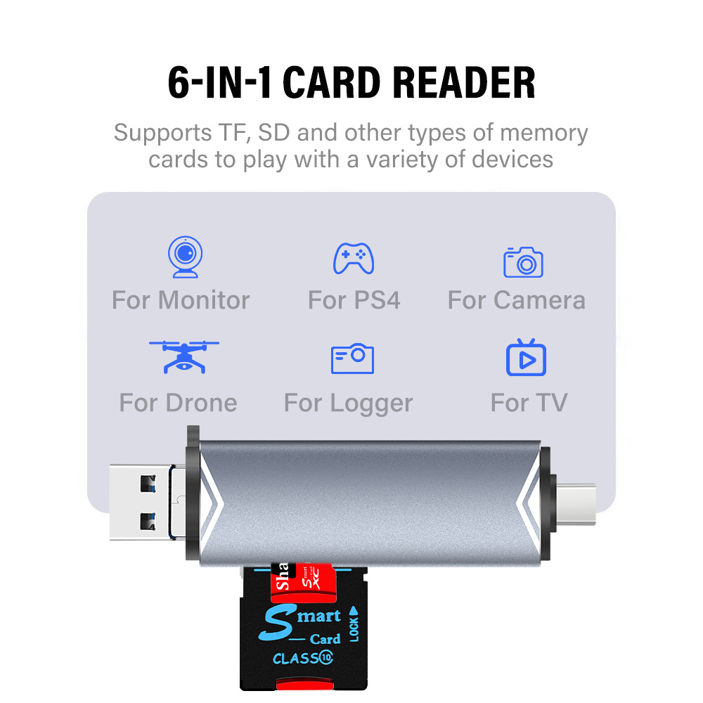 Type C SD TF Card Reader 6 in 1 USB 3.0 Card Reader for PC Laptop ...