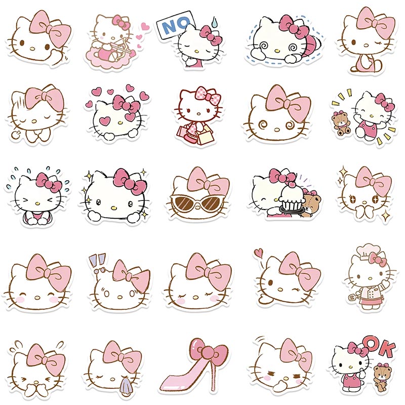 50PCS Cute Anime Pink Hello Kitty Stickers Sanrio Cartoon Decals ...