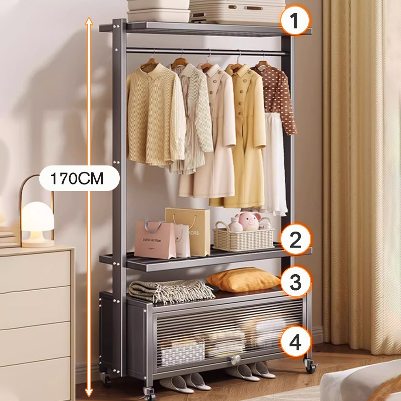 iSPECLE Adjustable Height Bedroom Clothes Rack Storage Rack with Cover ...