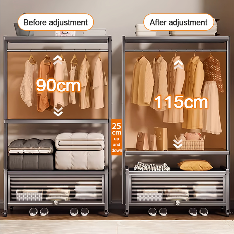 iSPECLE Adjustable Height Bedroom Clothes Rack Storage Rack with Cover ...
