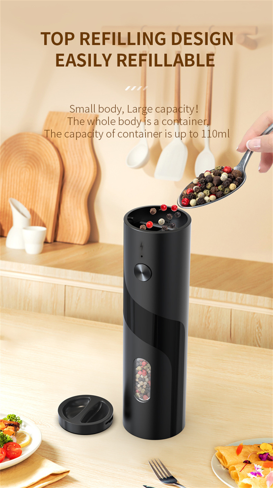 Cliton Electric Pepper Grinder Levels Of Grinding Coarseness Suitable