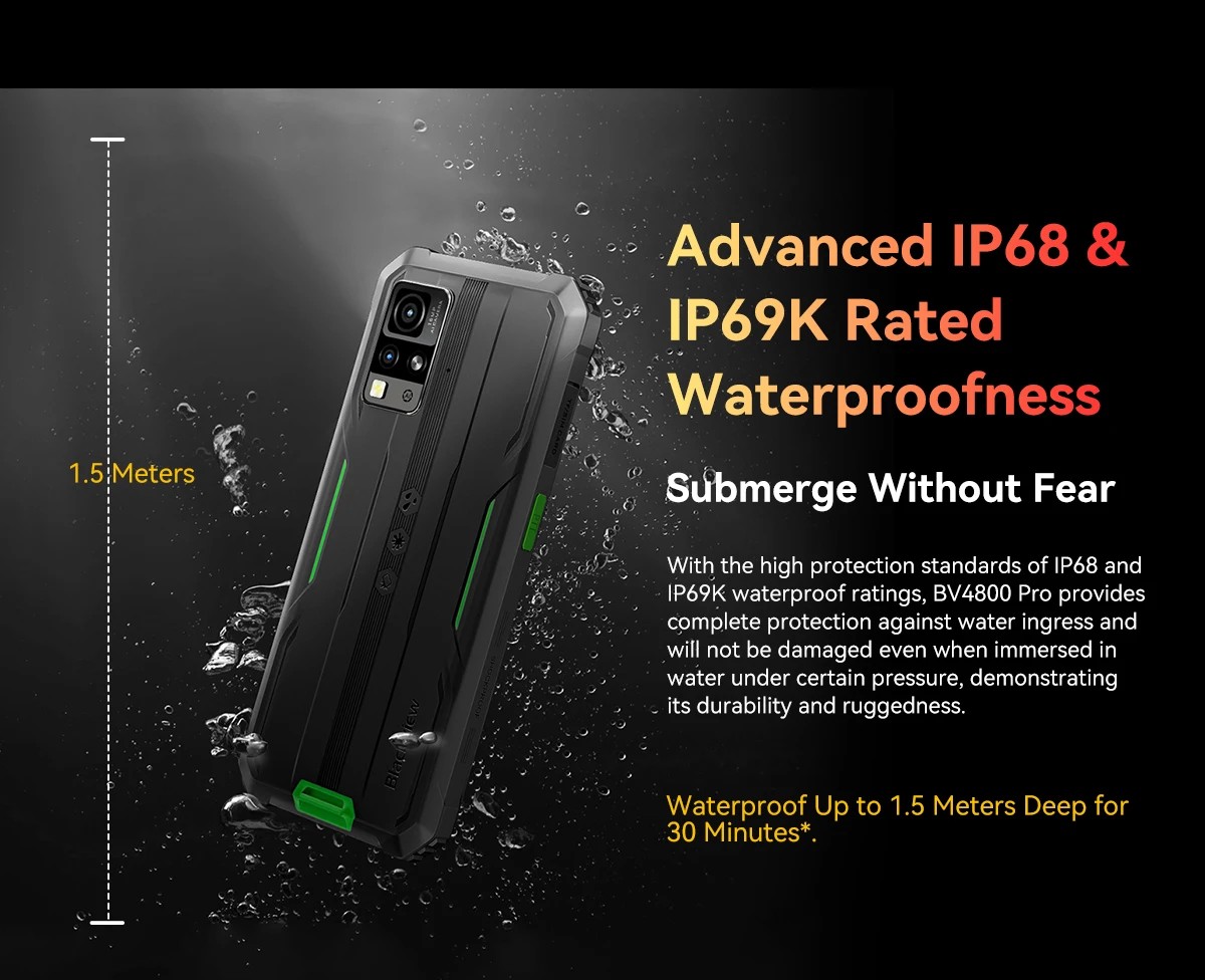 Blackview BV4800 Pro Outdoor Handy – 12GB+128GB, IP68, 5180mAh, Android 14, 5G, Baustellentauglich