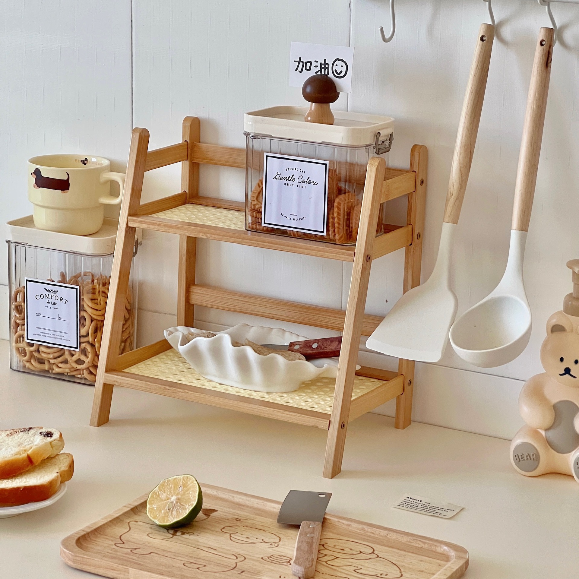 1 PC Double-Layer Bamboo Desktop Organizer – Versatile Cup Rack for ...