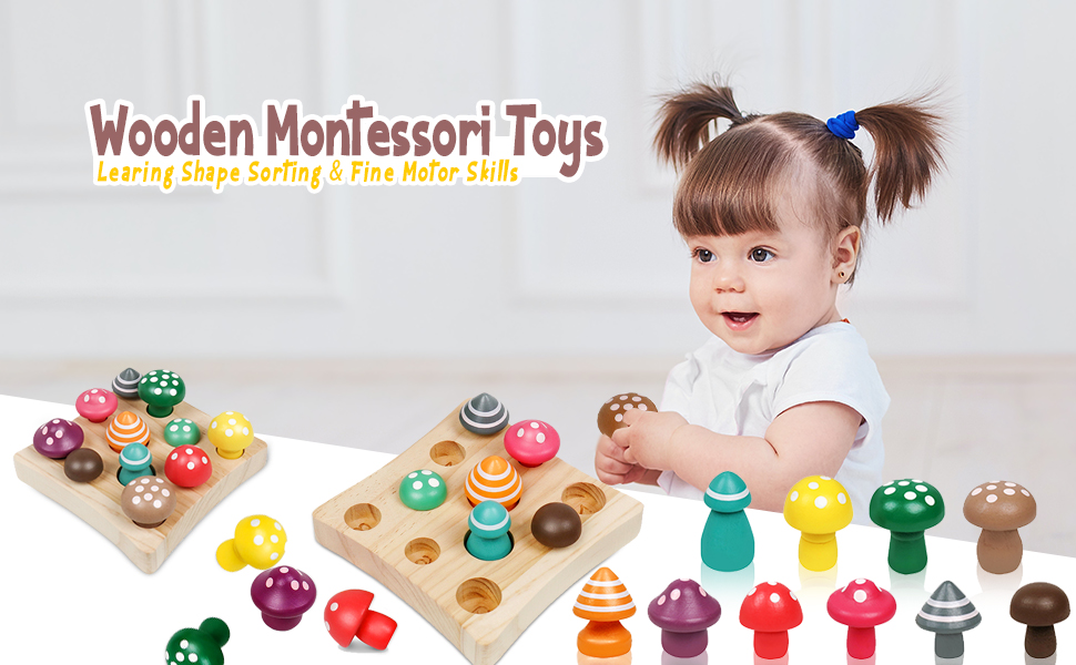 Montessori Toys for 1 2 3 Year Old Boys Girls Wooden Harvest Mushroom ...