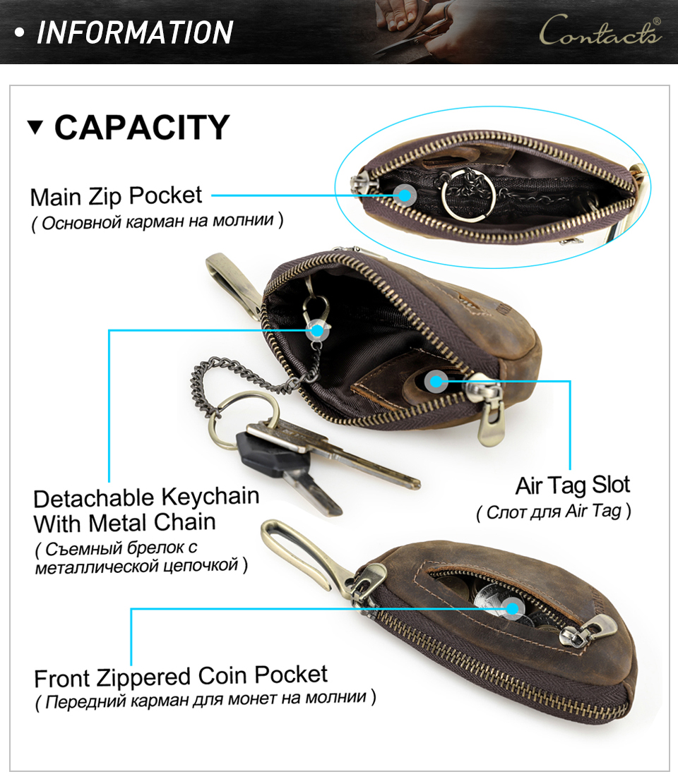 CONTACT'S Genuine Leather Key Wallets for Men Vintage AirTag Slot Key ...