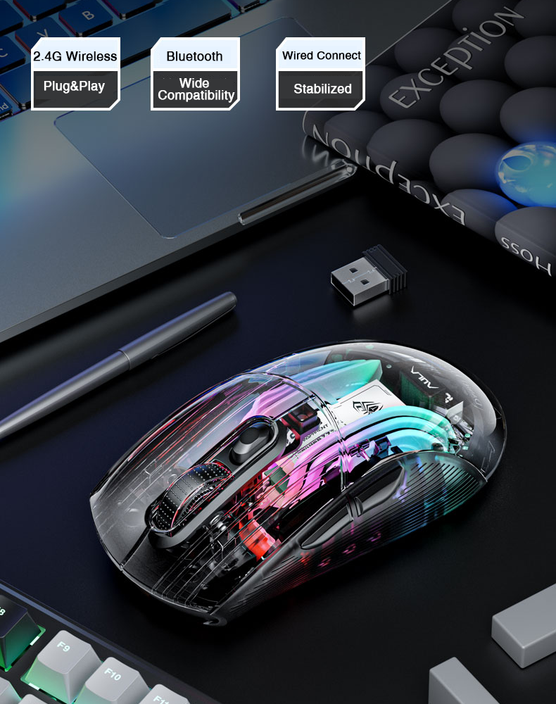 AULA SC630 Transparent Mouse Tri mode Luminous RGB Magnetic Seat ...