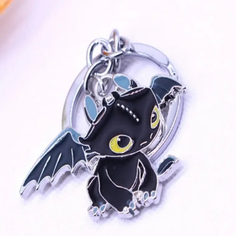 Flying Dragon Keychain Cartoon Anime Black White Enamel Toothless Bff ...