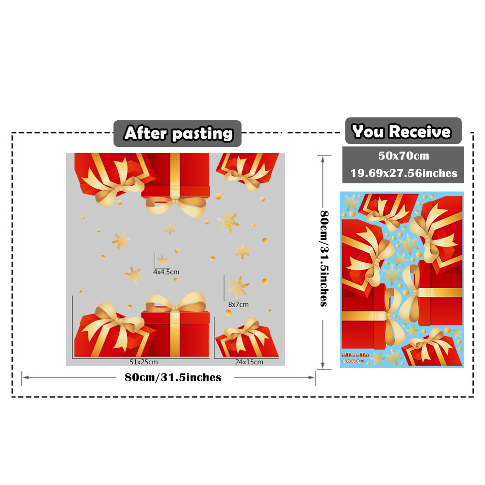 Extra Large Christmas Gift Box Glass Stickers For Window Decorations ...