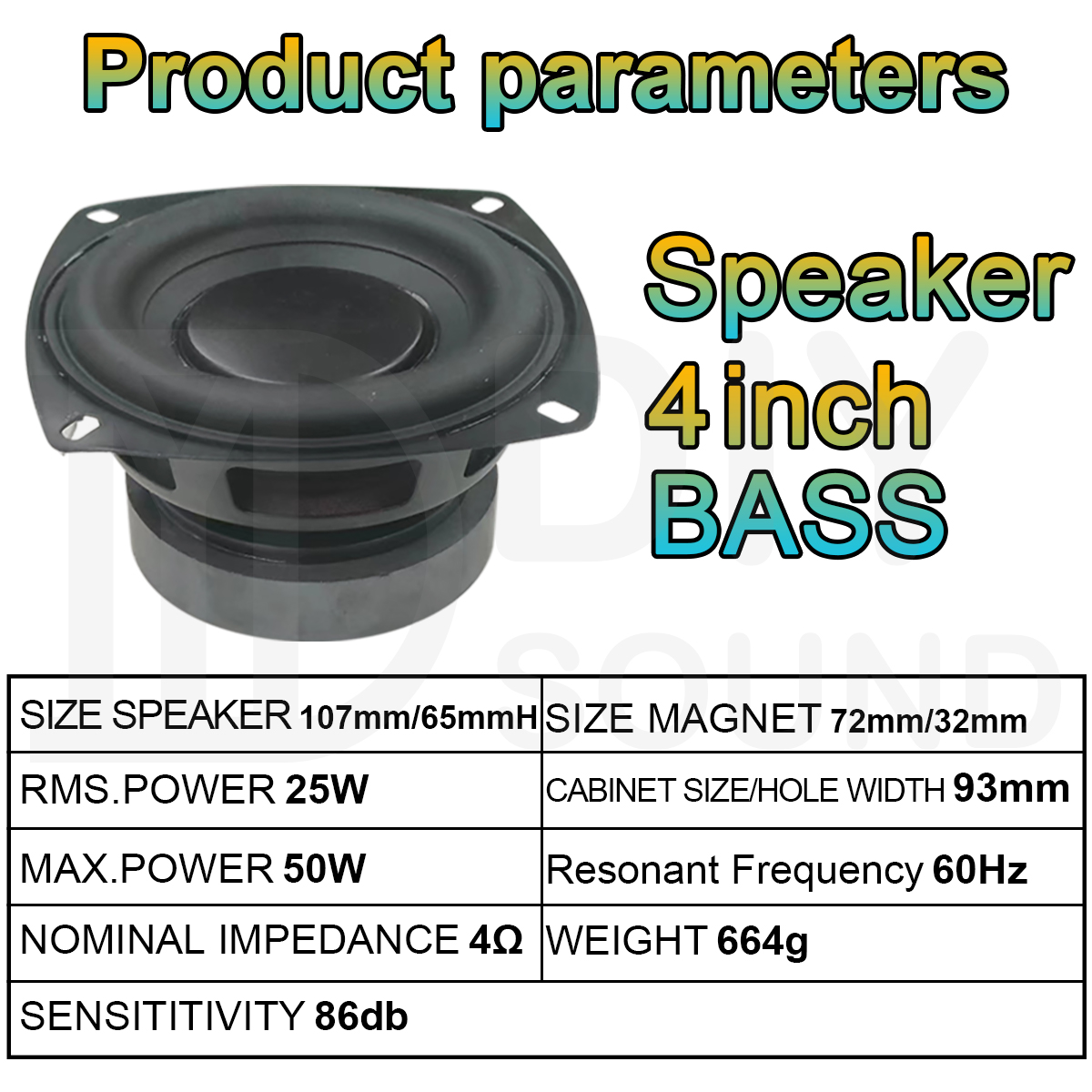 DIYSOUND 4 inch 4Ω 25W BASS Subwoofer Speaker Car Stereo Speaker with ...