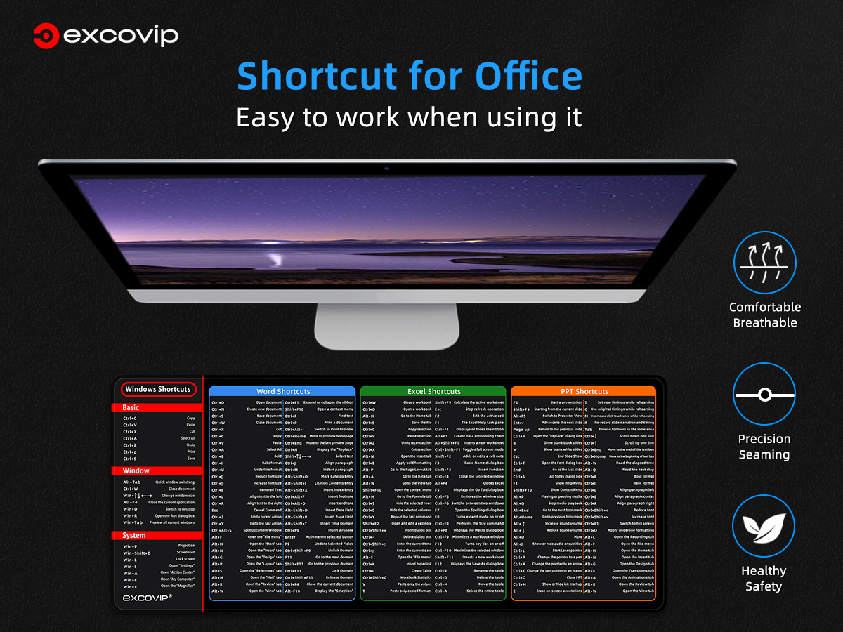 Excovip English Version Simple Office Shortcut Keyboard Mouse Pad Large ...