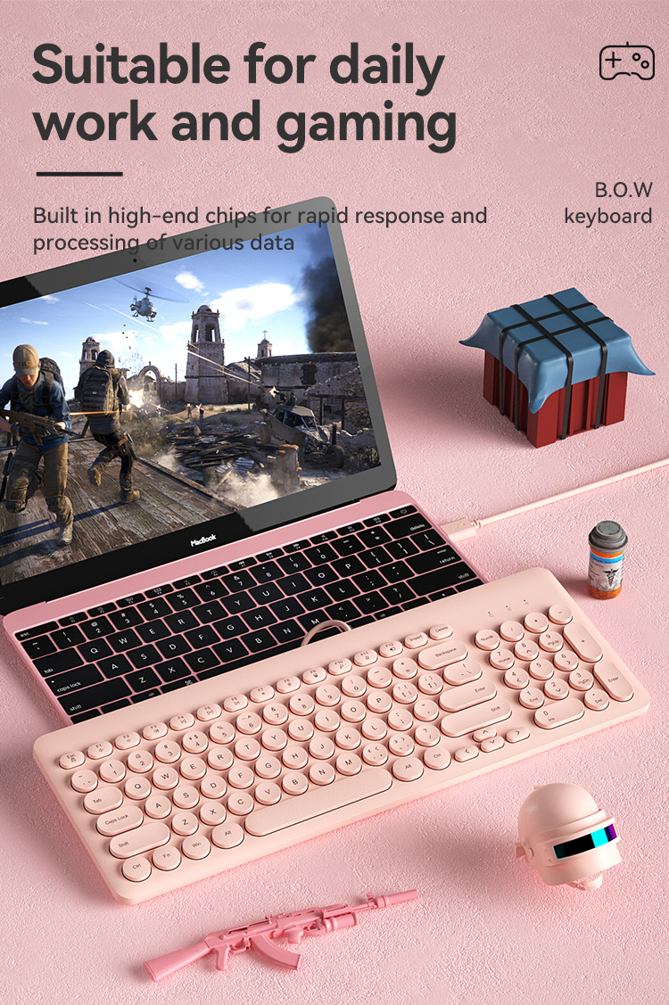 BOW K221U Wired Keyboard 96 Keys Pink White Ergonomic Retro Punk ...