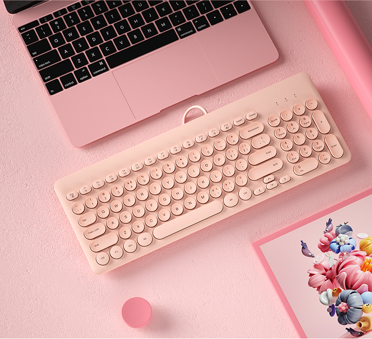BOW K221U Wired Keyboard 96 Keys Pink White Ergonomic Retro Punk ...