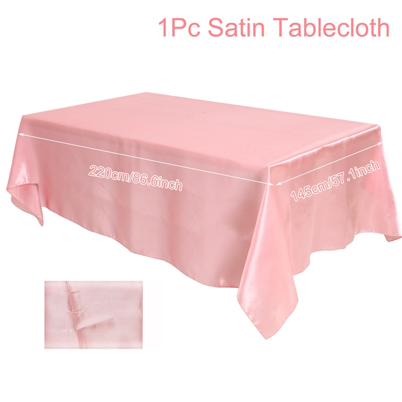 220*145cm Pink Champagne Satin Table Cloth 6 Seater Rectangular Solid ...