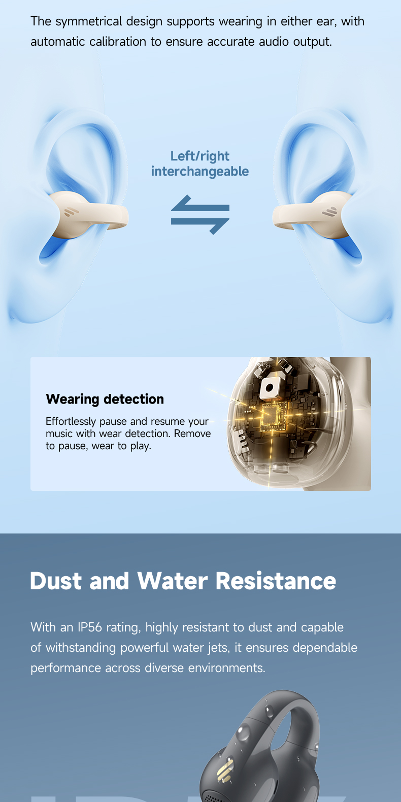 Auricolari Open-Ear Edifier R1 - Bluetooth 5.4, 28h Autonomia, IP56, Grigio - Foto 3