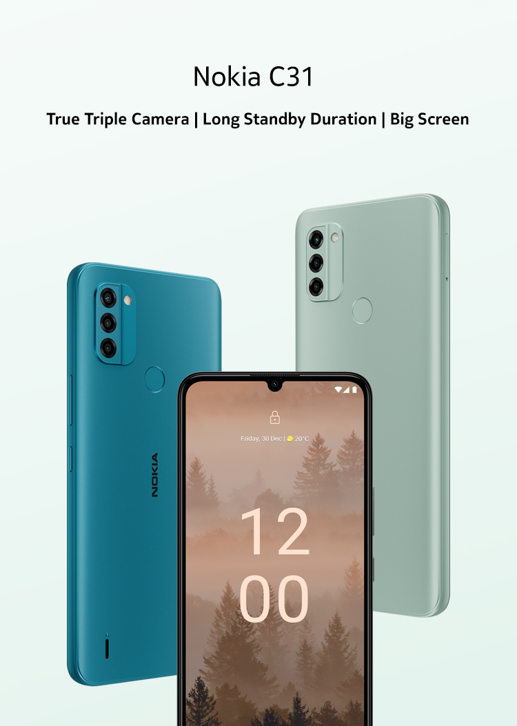 Nokia C31 Smartphone HD Screen IP52 Water Resistant 4GB+