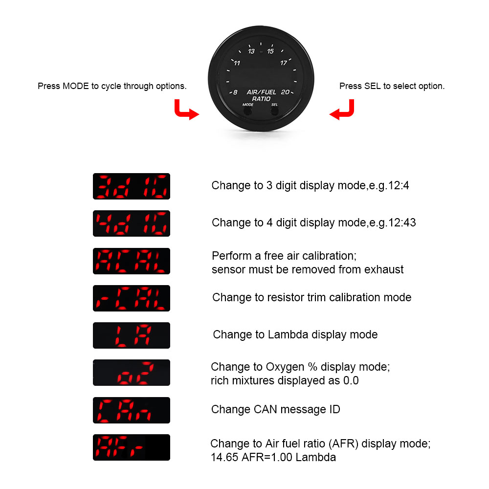 52mm UEGO Air/Fuel Ratio Gauge With Wideband Controller & LSU 4.9 O2 Sensor