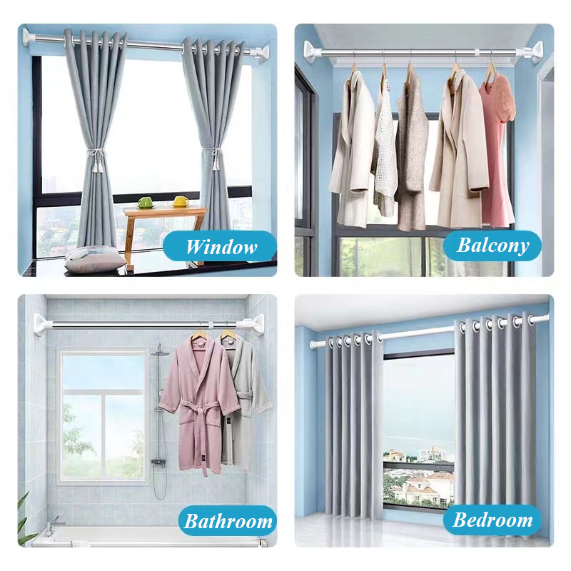 【70-240cm】Extendable Curtain Rod Telescopic Clothes Drying Rack No ...