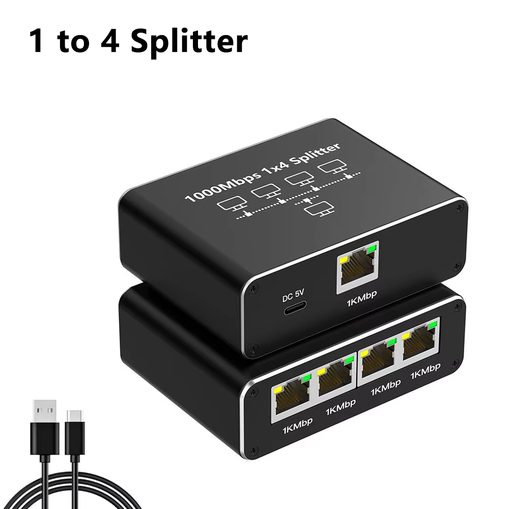 (Local Seller) 1000Mbps 1 in 4 Out Ethernet Adapter 1 to 2/3/4 RJ45 LAN ...