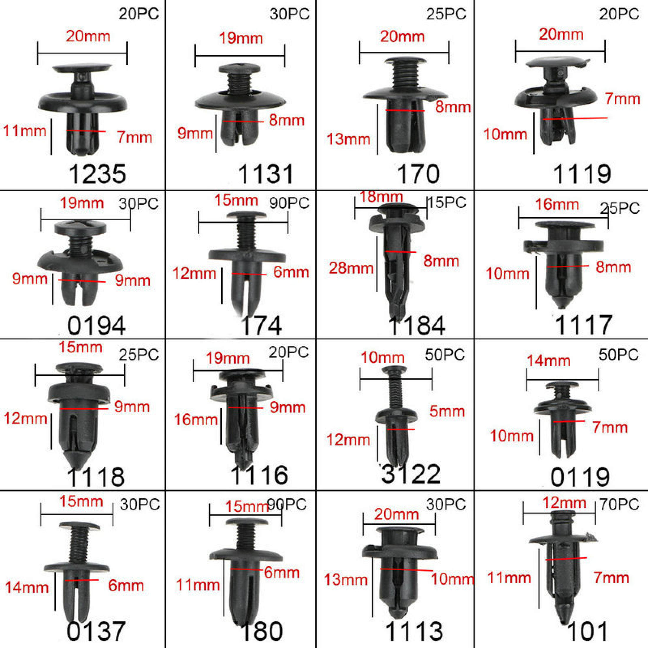 925pcs/725pcs/100pcs Auto Fastener Clip Car Body Push Retainer Pin ...