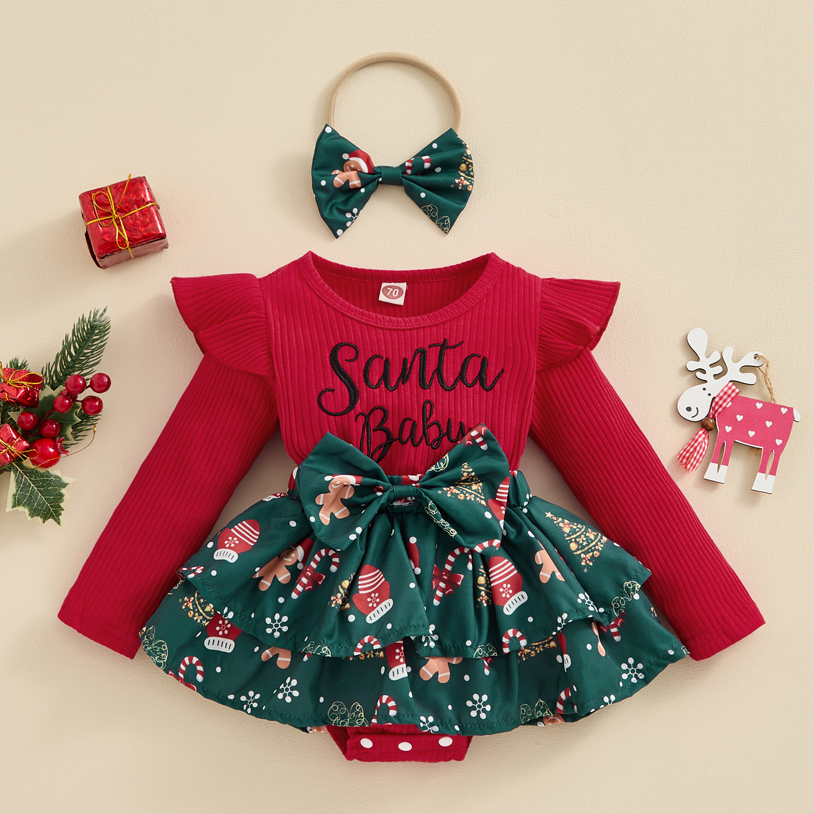PREORDER Joy Santa Toile Girl Romper (SHIPS OCTOBER) main image 1