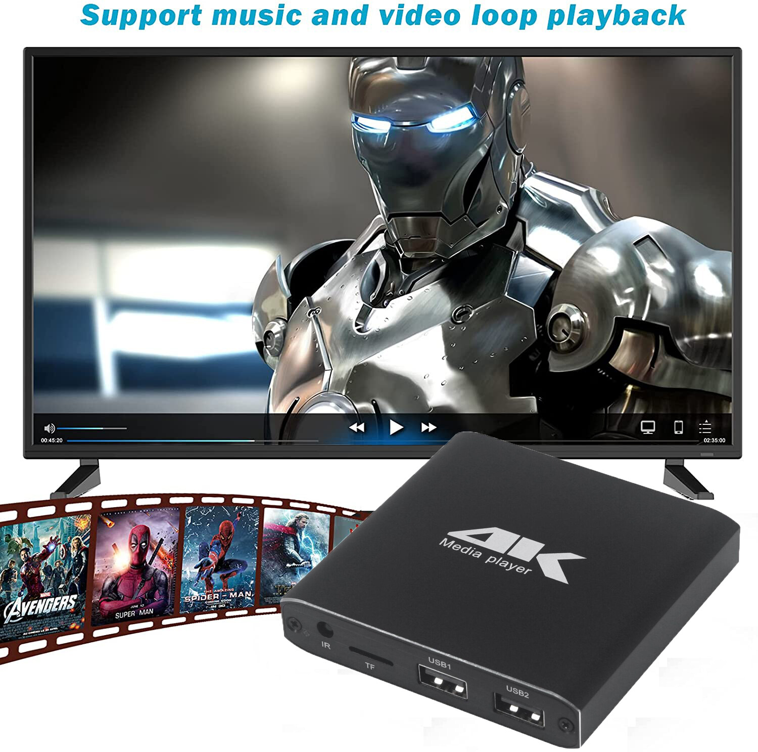 Mini 4K H.265 Advertising Player With TF/AV/HDMI/USB Disk 1080P Full HD ...