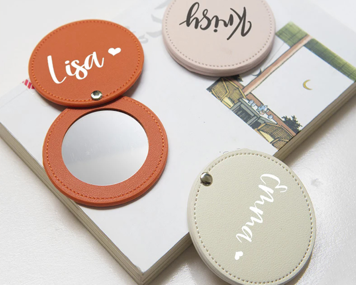 Personalized Leather Pocket Mirror Mini Travel Handheld Portable Makeup ...