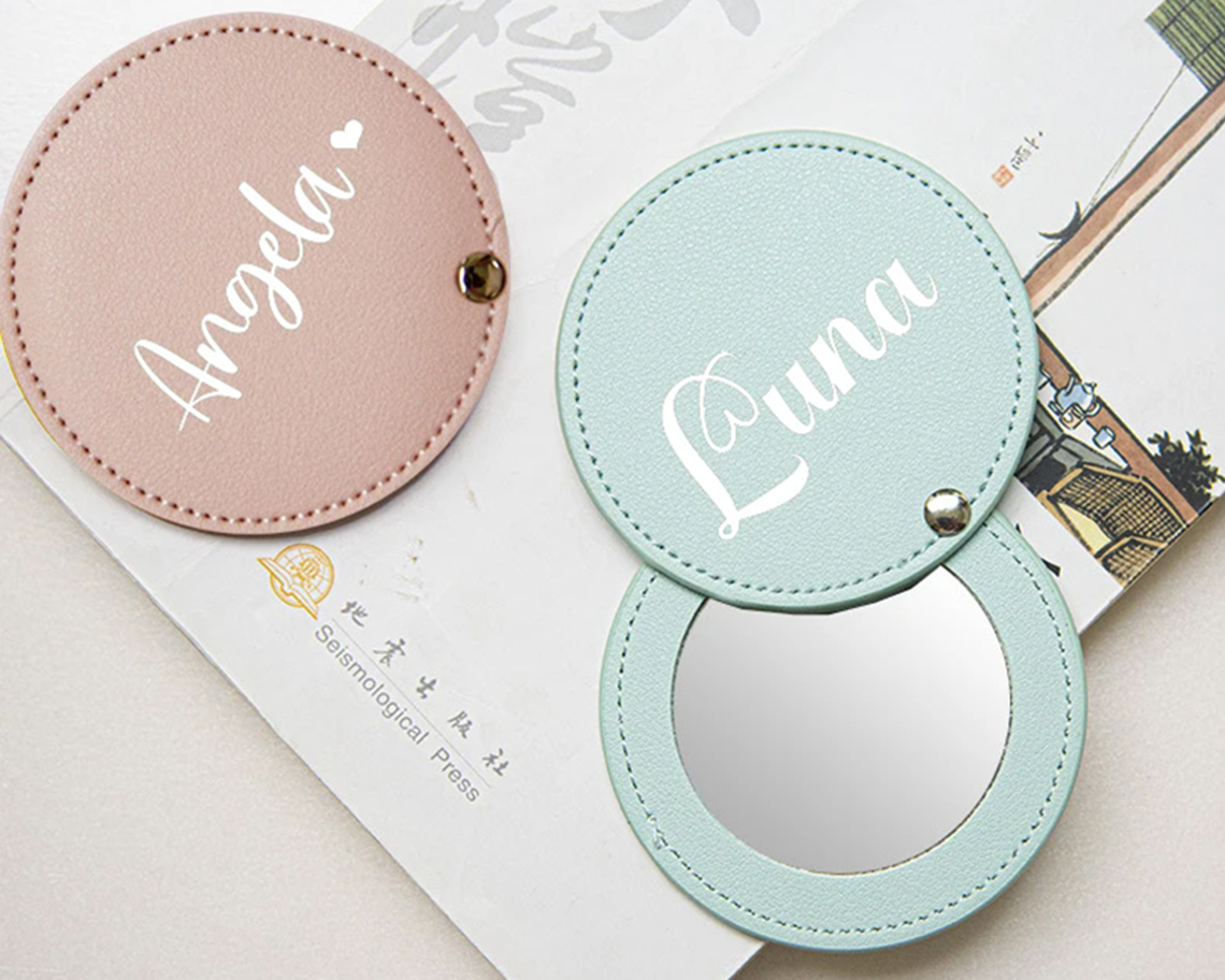 Personalized Leather Pocket Mirror Mini Travel Handheld Portable Makeup ...