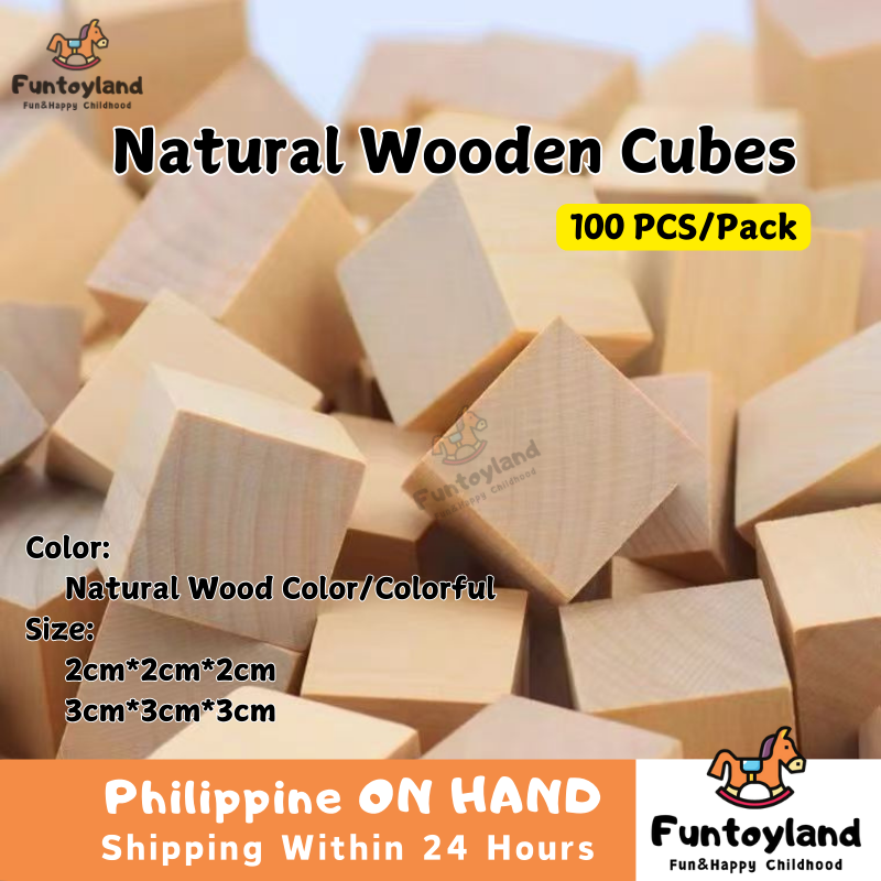 Wooden Building Blocks Natural Wood Color Cube 100pcs Colorful Wooden ...
