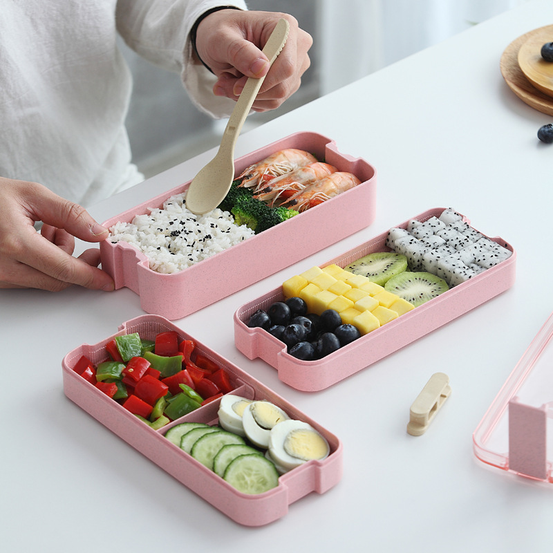 Double-layer Japanese straw lunch box 750ML portable storage for picnic ...