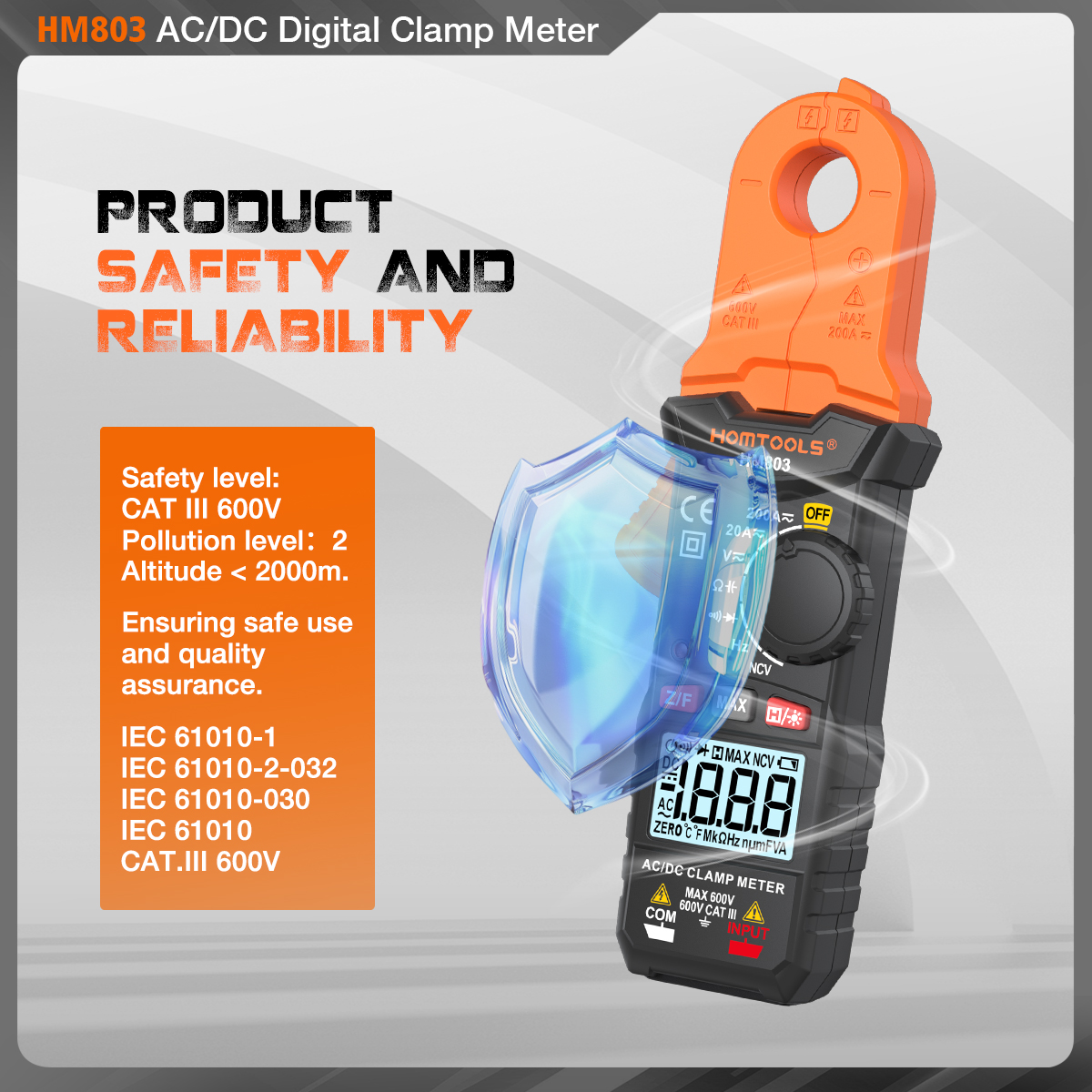 HOMTOOLS HM803 Digital Clamp Meter 2000 Counts True RMS NCV 600V ...