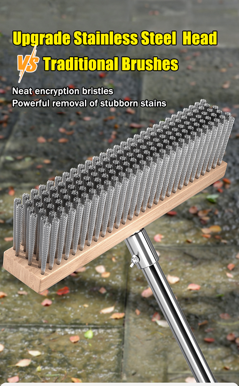 60" Stainless Steel Wire Broom Deck Scrub Brush With Long Handle