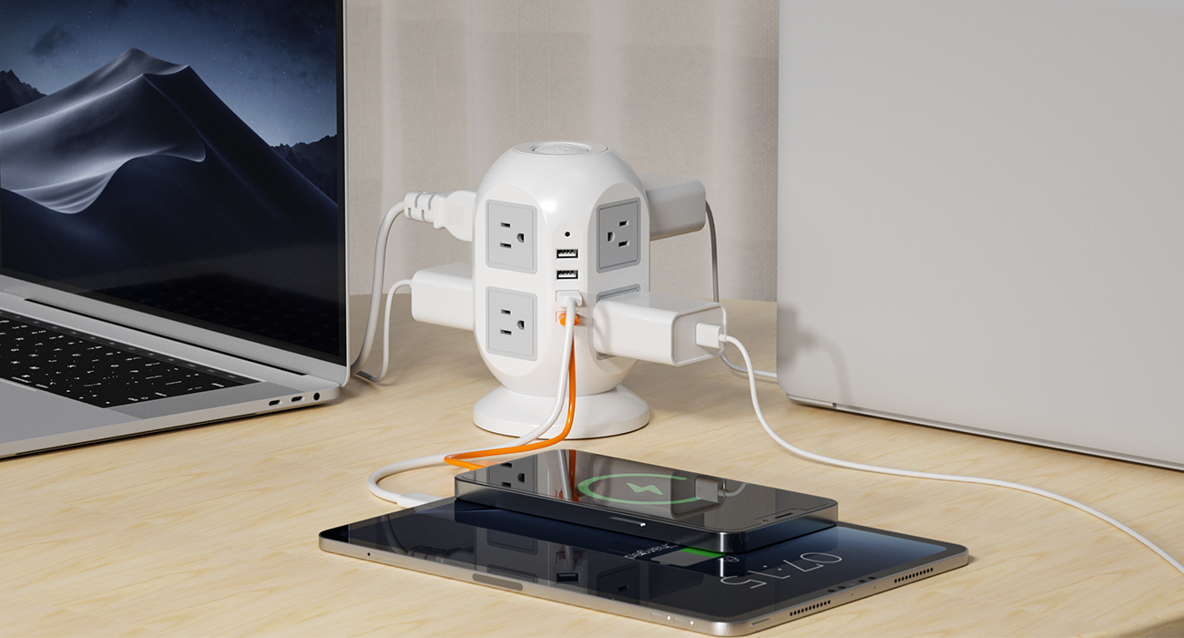 TESSAN Flat Plug Power Strip Extension Cord with USB Type C ,Extension ...