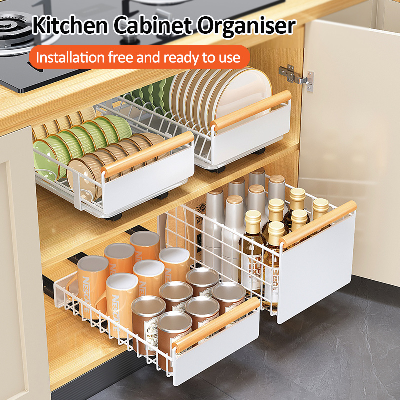 iSPECLE Pull-out Basket for Kitchen Cabinet Under Sink Plate Organizer ...
