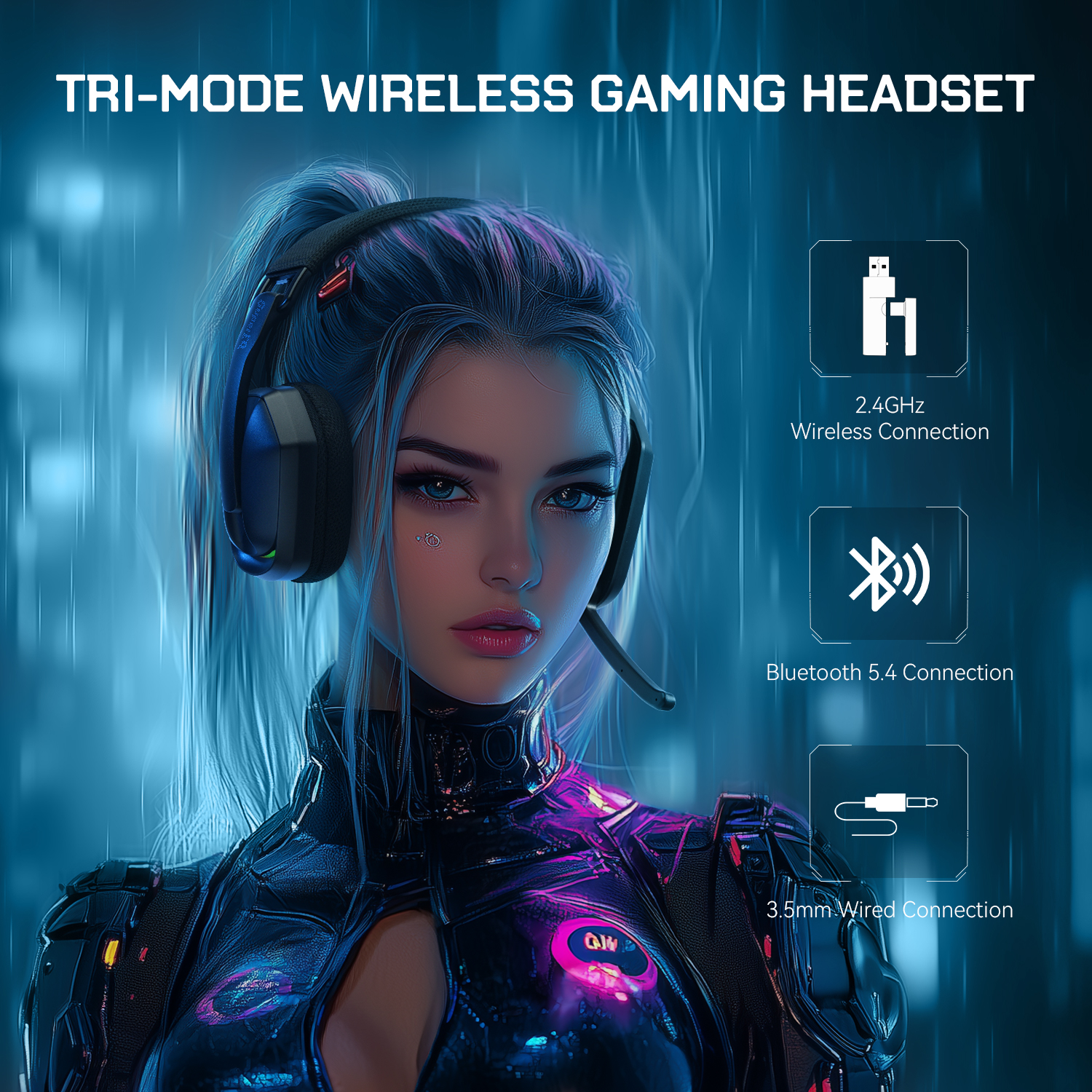 Honcam HC-SA202F Ultra Low Latency Wireless Gaming Headset – RGB LED, Bluetooth, Detachable Mic For PS5/PC/Xbox - View #5
