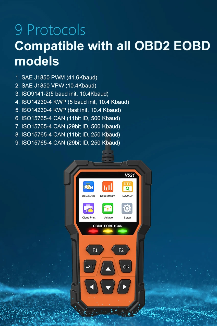 2024 Latest V521 OBD2 Scanner Diagnostic Tool Car Engine Fault Code ...