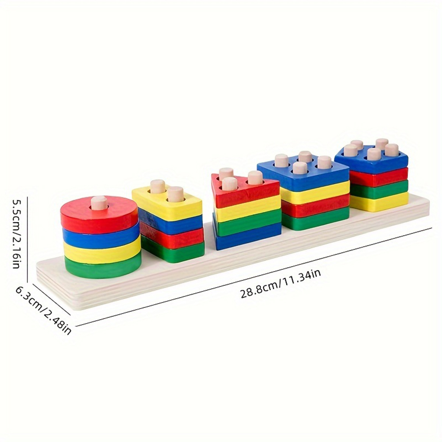 Five Sets Colorful Geometric Shape Column Matching Building Blocks ...