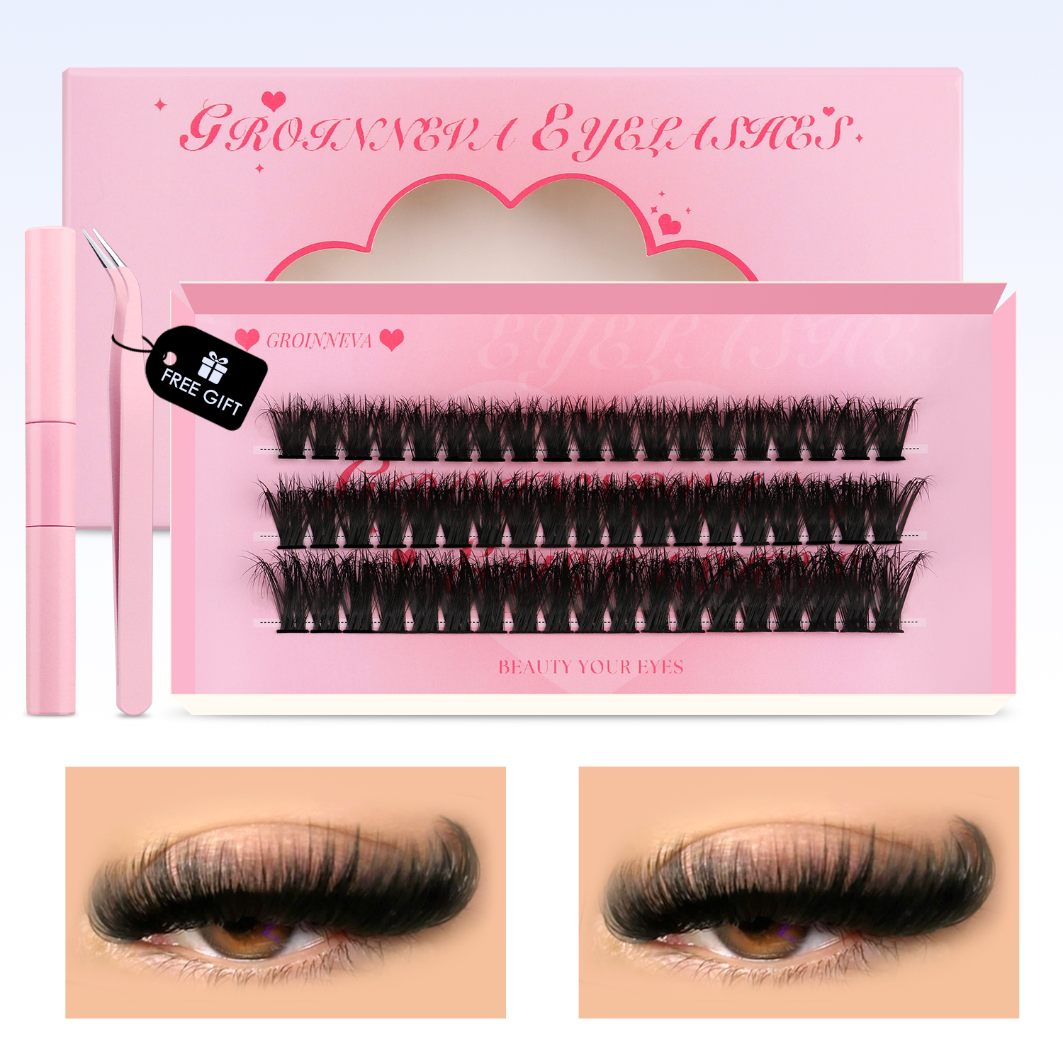 GROINNEYA False Eyelashes 3D Eyelash Lift Set Fluffy Small Capacity ...