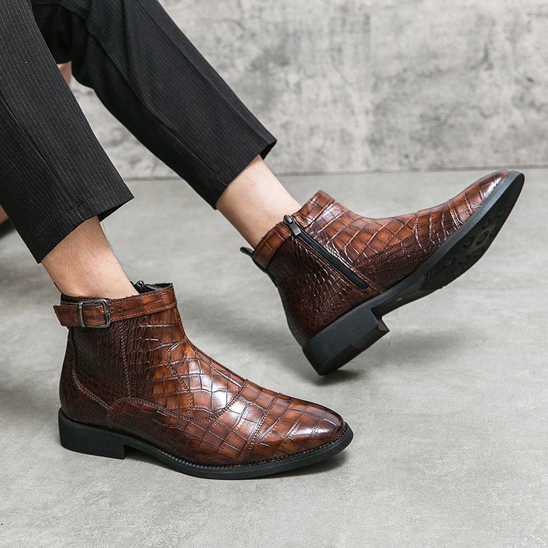 Chessir Boots High-Top Leather Shoes Short Cover Foot Casual Business ...