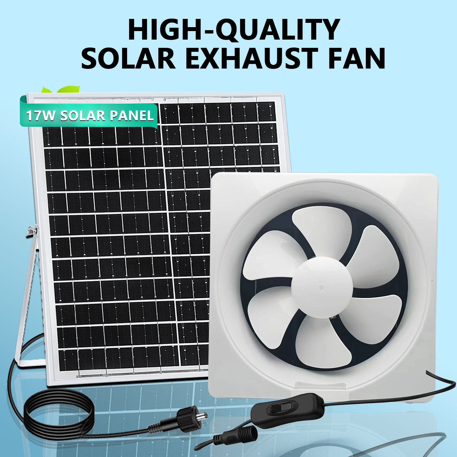 Solar 12-inch 7-blade exhaust fan, window-mounted, 350*350mm, spins ...