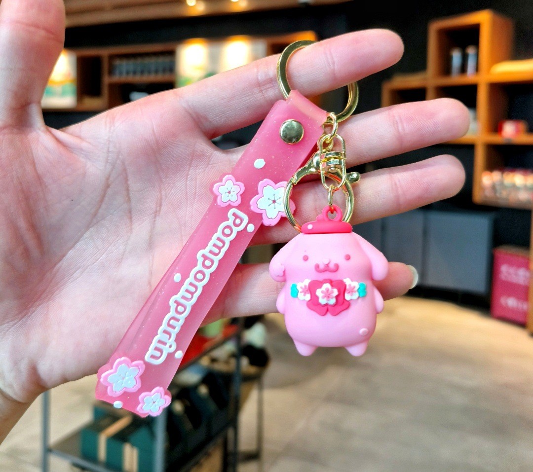 Pink Cherry Blossom Doll Kuromi Corn Dog Keychain Pendant Cute Cartoon ...