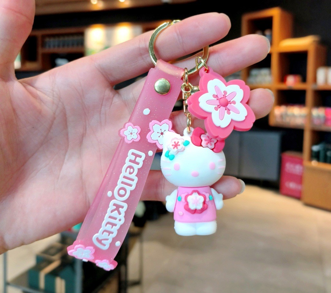 Pink Cherry Blossom Doll Kuromi Corn Dog Keychain Pendant Cute Cartoon ...