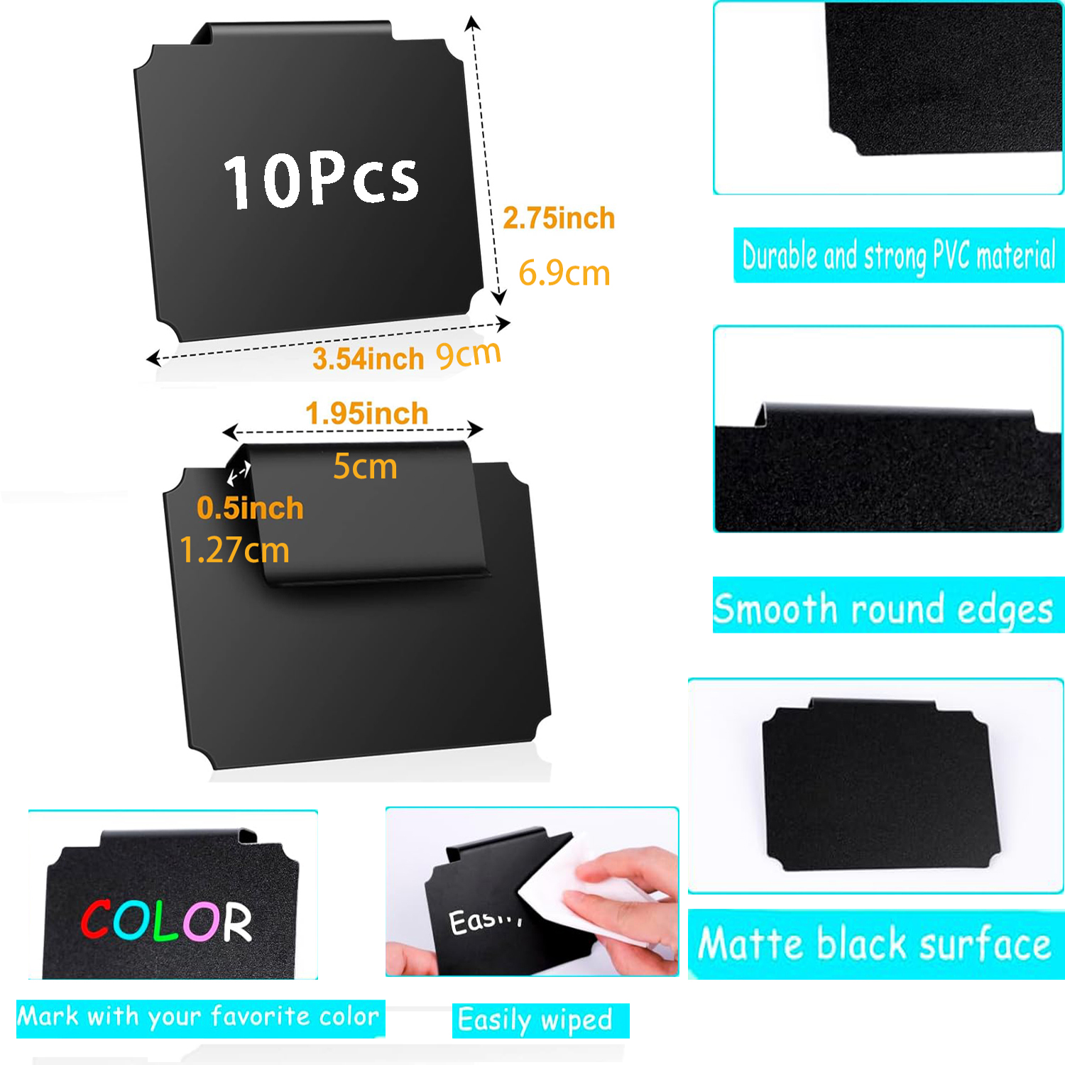 Matte Black PVC Label Clip Storage Basket Labels Clip Removable Chalk ...