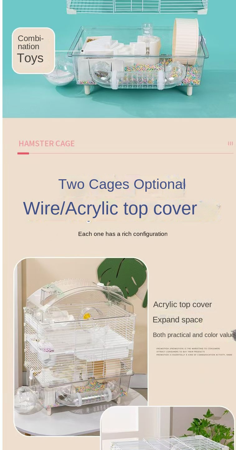 Hamster Cage Double-Layer Three-Layer Iron Wire Hamster Cage Golden ...