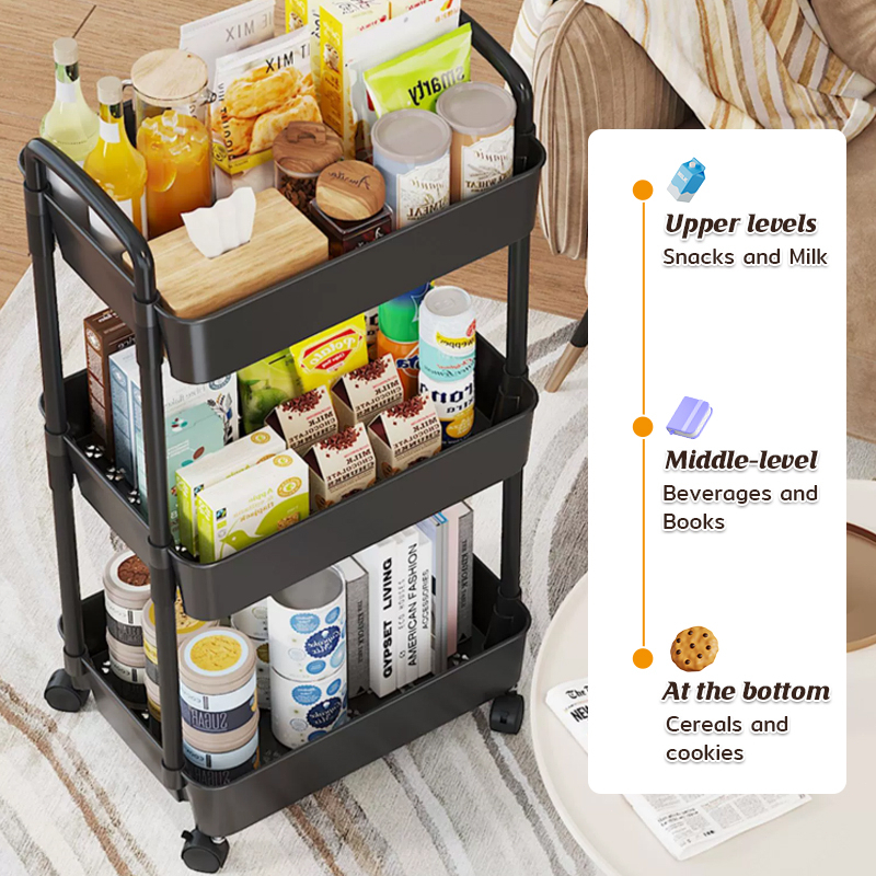 Trolley Cart Organizer 3/4/5 Tier Moving Rack Kitchen Storage Trolley ...