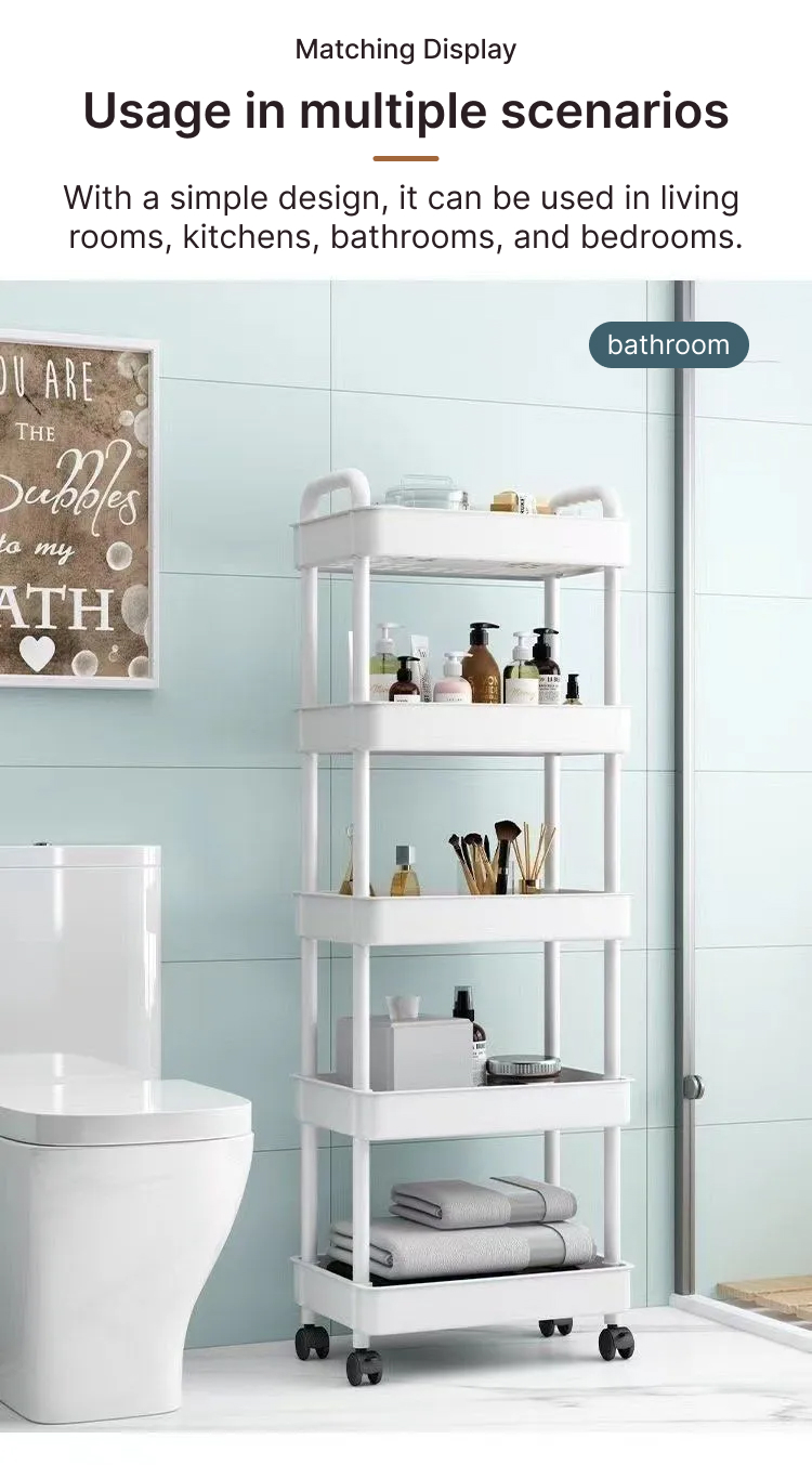 2/3/4/5 Layers Bedroom Trolley Cart Moving Rack Kitchen Storage Shelf ...