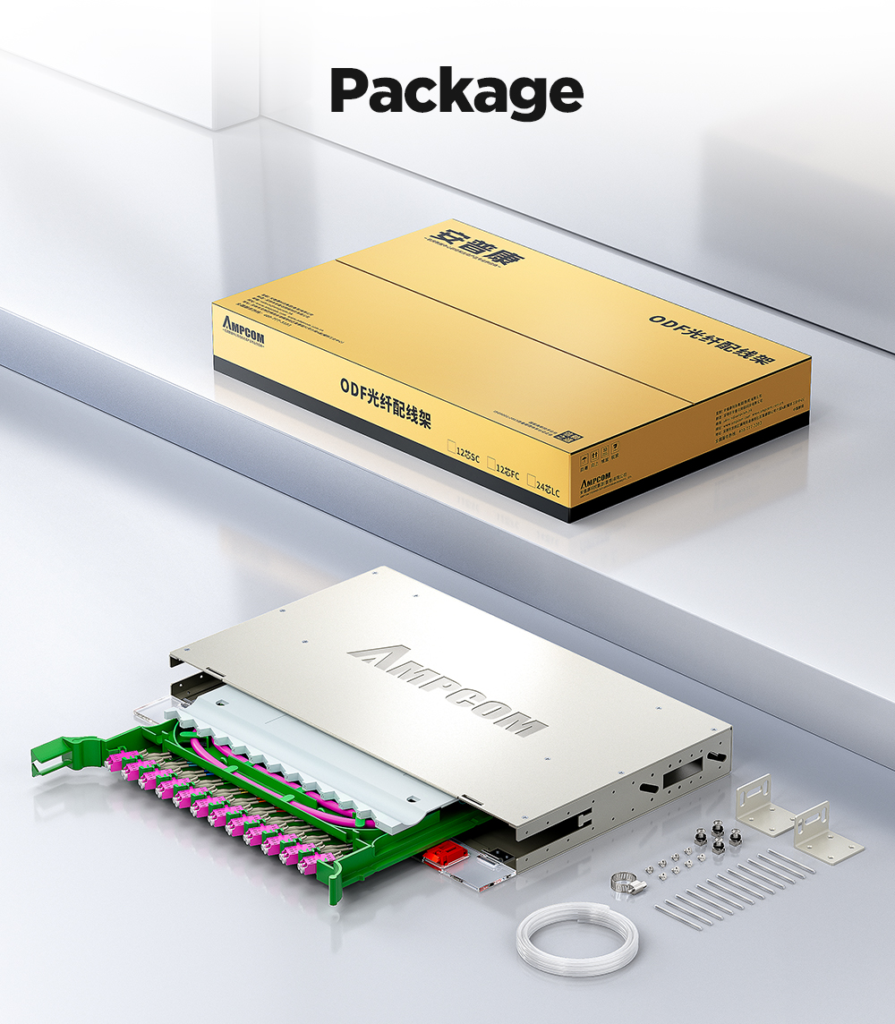 AMPCOM 24 to 192 Core OM3 OM4 LC Rack Mount Visual Fiber Optic ODF ...