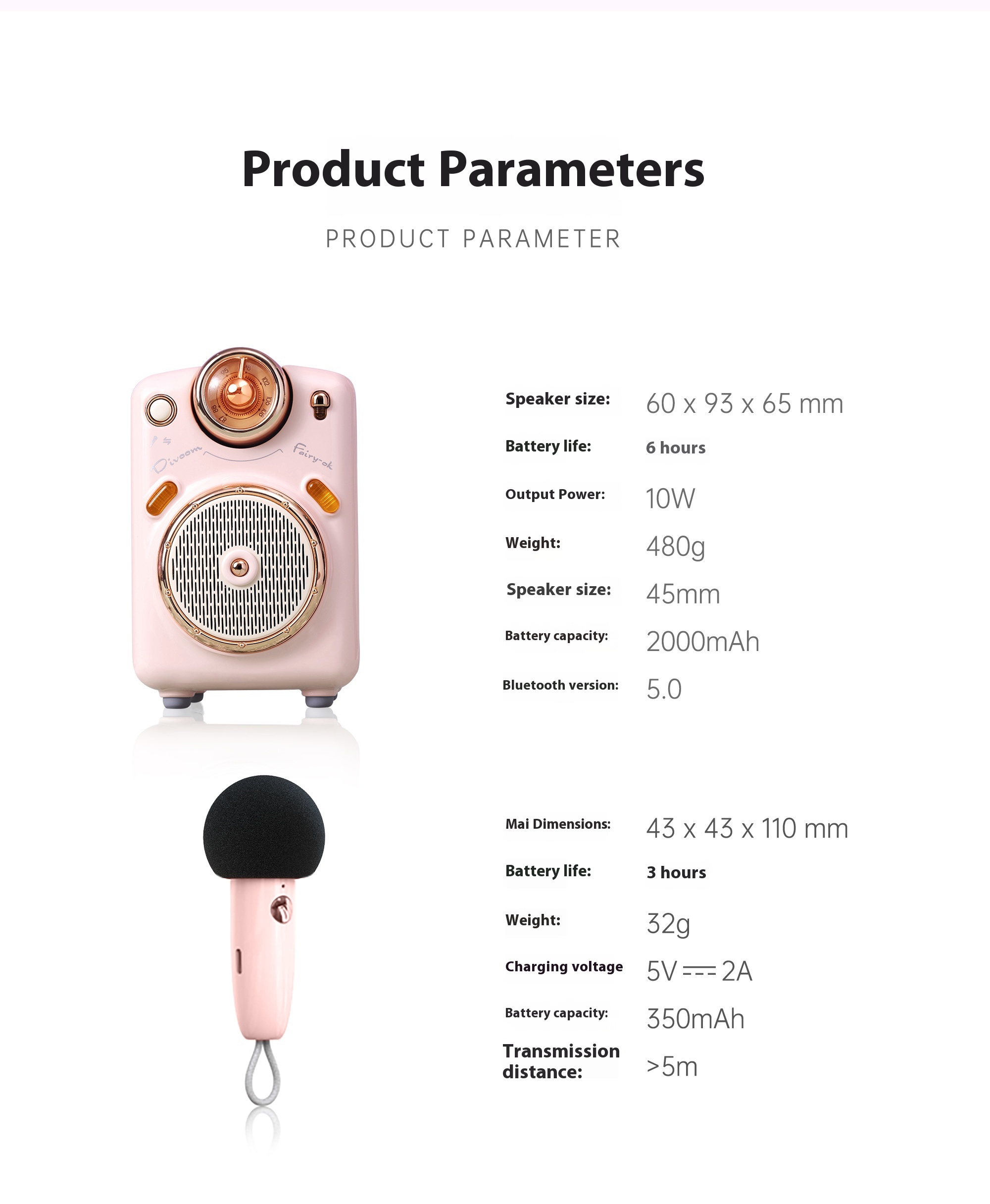 Microfono Karaoke Portatile Divoom Fairy-OK – Con Altoparlante Bluetooth, 7 Effetti Voce, Batteria 2000 MAh