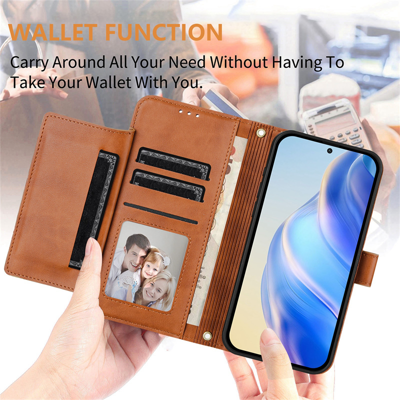 For Honor X7 Case, Slim Leather Wallet Flip Stand Phone Cover Tempered Glass e