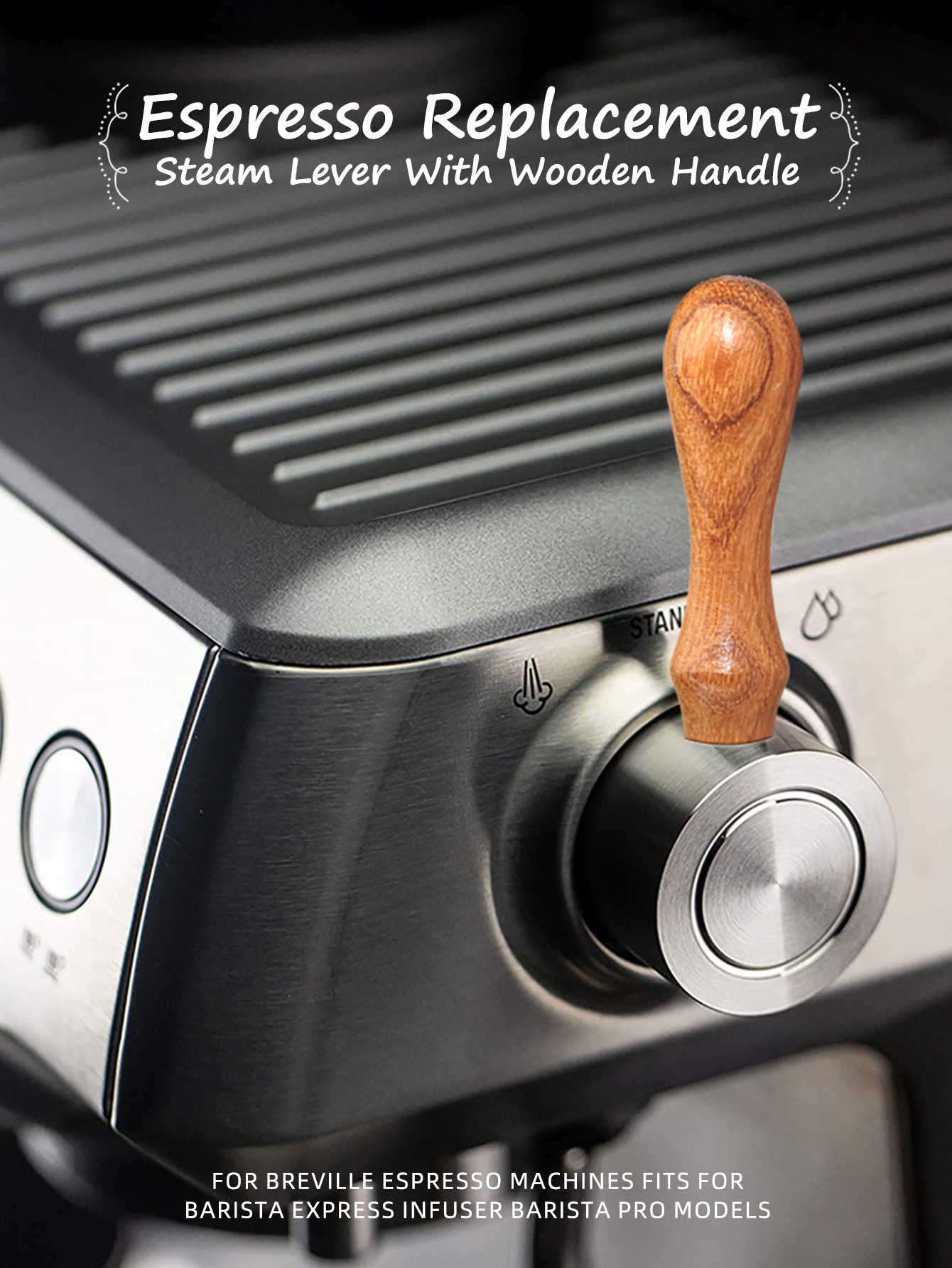 Replacement Steam Lever With Wooden Handle Stainless Steel Coffee
